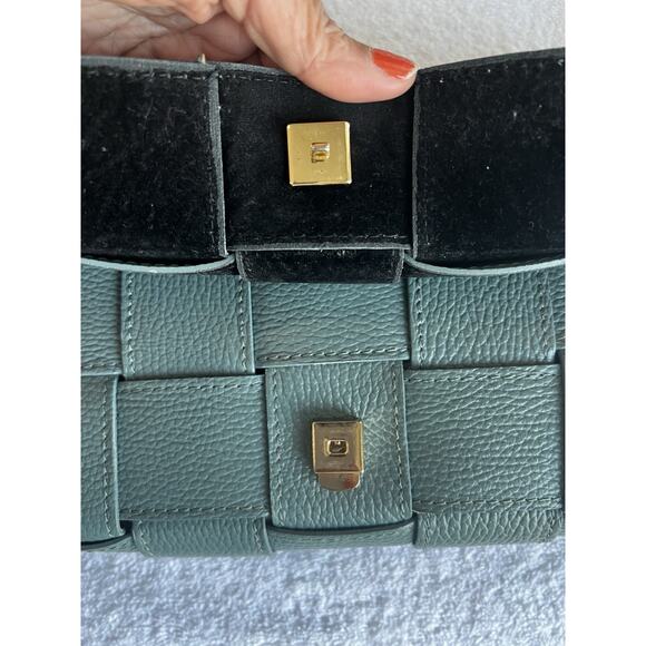 STELLA BIANCA Made In Italy Woven Pebbled Leather adjust Crossbody Handbag Blue - Picture 6 of 16